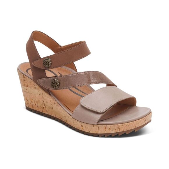 Aetrex Shoes - NEW Aetrex Madelyn Quarter Strap Wedge Sandal in Taupe Multi Leather Summer